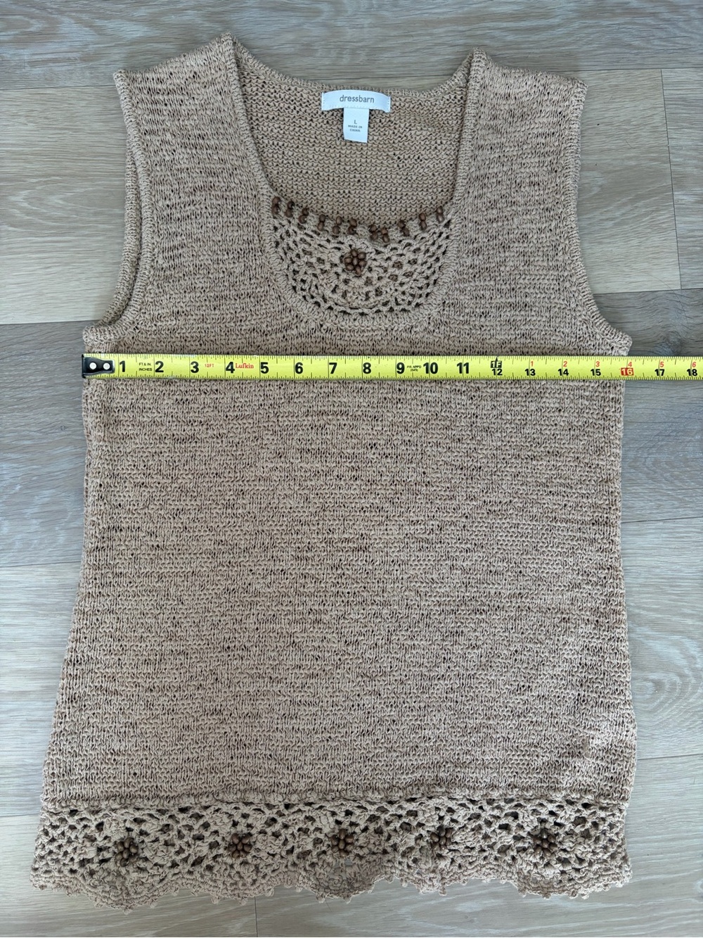 Dressbarn Tan Crochet Knit Beaded Sleeveless Boho Top Large - Picture 4 of 5